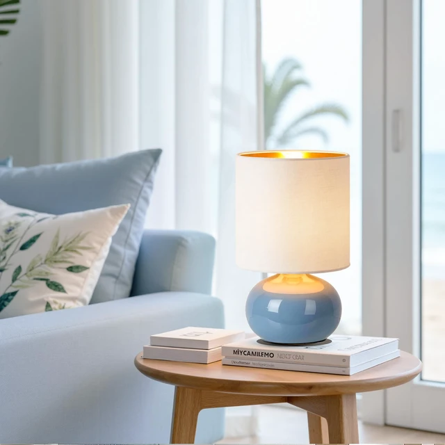 Alt view image 6 of 7 - Ceramic Table Lamps Set of 2, Modern Classic Bedside Lamps for Nightstand, Small Table Lamp for Bedroom Living Room Desk End Table(Blue)