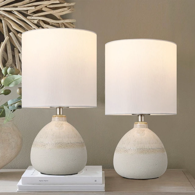 Main image of Set of 2 Ceramic Table Lamp for Bedroom, Small Table Lamp White Farmhouse Rustic Lamp Set Bedside Table Lamps for Nightstand Side Table Lamps for Living Room, 13.7IN