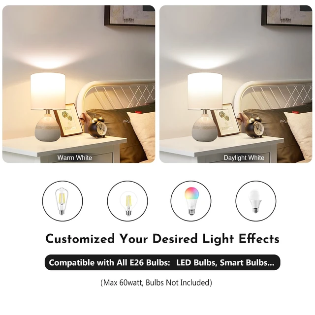 Alt view image 3 of 7 - Set of 2 Ceramic Table Lamp for Bedroom, Small Table Lamp White Farmhouse Rustic Lamp Set Bedside Table Lamps for Nightstand Side Table Lamps for Living Room, 13.7IN