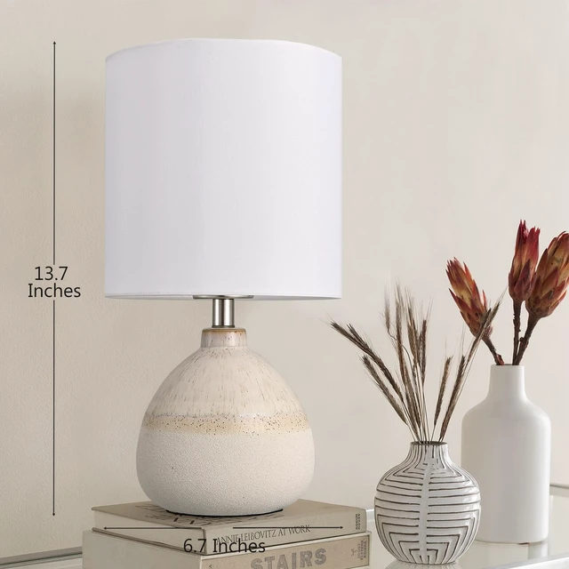 Alt view image 5 of 7 - Set of 2 Ceramic Table Lamp for Bedroom, Small Table Lamp White Farmhouse Rustic Lamp Set Bedside Table Lamps for Nightstand Side Table Lamps for Living Room, 13.7IN