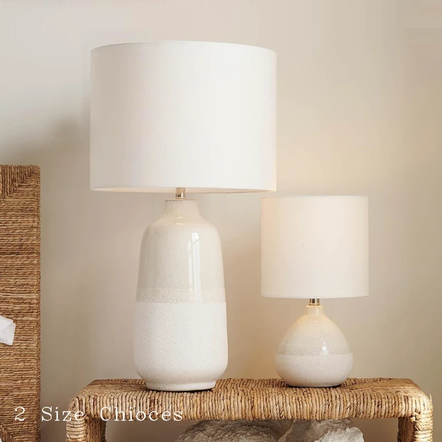 Alt view image 6 of 7 - Set of 2 Ceramic Table Lamp for Bedroom, Small Table Lamp White Farmhouse Rustic Lamp Set Bedside Table Lamps for Nightstand Side Table Lamps for Living Room, 13.7IN