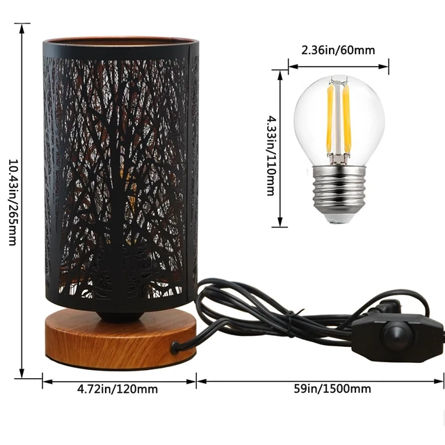 Alt view image 4 of 6 - Small Industrial Table Lamps Dimmable, Bedside Lamps for Nightstand,End Table Side Desk lamp with Rustic Black Metal Cage Lampshade for Bedroom, Kids Room Living Room
