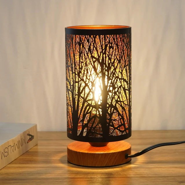 Alt view image 6 of 6 - Small Industrial Table Lamps Dimmable, Bedside Lamps for Nightstand,End Table Side Desk lamp with Rustic Black Metal Cage Lampshade for Bedroom, Kids Room Living Room
