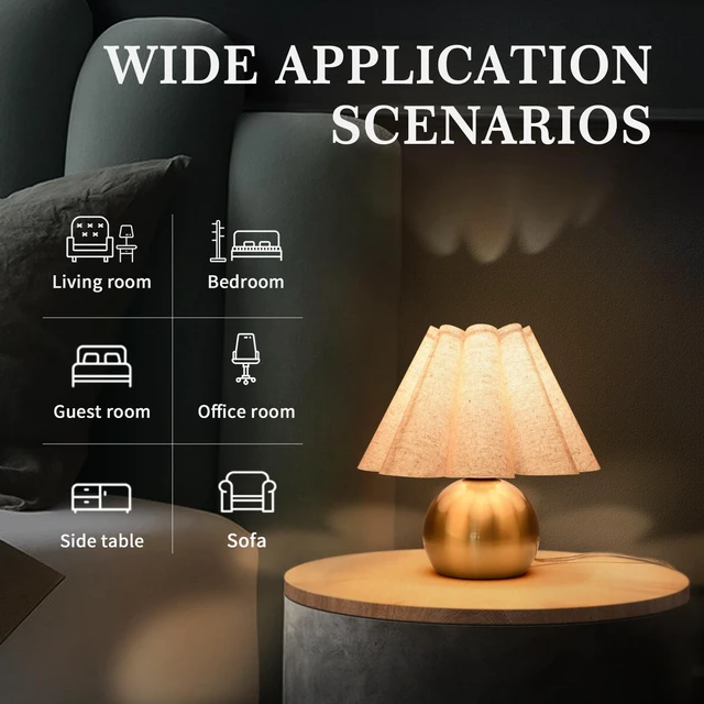 Alt view image 2 of 7 - Gold Small Bedside Table Lamp for Bedroom, Brass Gold Bedroom Lamps for Nightstand, Cute Mini Table Lamps for Small Spaces with Scalloped Shade for Kitchen Counter, Bookshelf, Living Room, Kids Dorm
