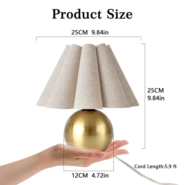 Alt view image 3 of 7 - Gold Small Bedside Table Lamp for Bedroom, Brass Gold Bedroom Lamps for Nightstand, Cute Mini Table Lamps for Small Spaces with Scalloped Shade for Kitchen Counter, Bookshelf, Living Room, Kids Dorm