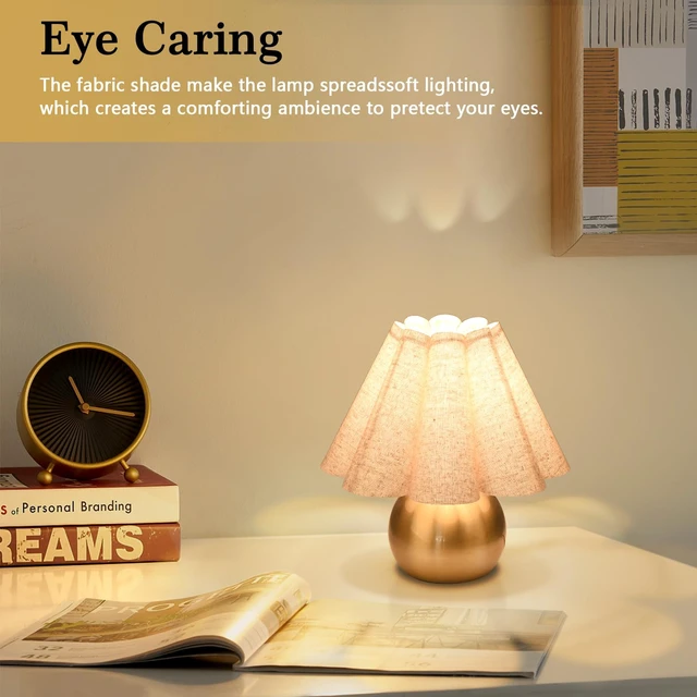 Alt view image 5 of 7 - Gold Small Bedside Table Lamp for Bedroom, Brass Gold Bedroom Lamps for Nightstand, Cute Mini Table Lamps for Small Spaces with Scalloped Shade for Kitchen Counter, Bookshelf, Living Room, Kids Dorm