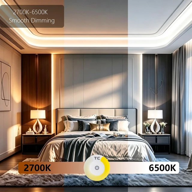 Alt view image 2 of 7 - 24V 32.8ft CCT COB LED Strip Lights with Remote and Power Supply | 2700K-6500K Dimmable Adhesive LED Tape Light CRI 93, LED Lights for Bedroom, Living Room, Kitchen, Office, 80W 800lm/m