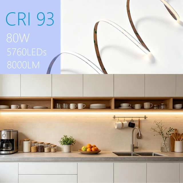 Alt view image 4 of 7 - 24V 32.8ft CCT COB LED Strip Lights with Remote and Power Supply | 2700K-6500K Dimmable Adhesive LED Tape Light CRI 93, LED Lights for Bedroom, Living Room, Kitchen, Office, 80W 800lm/m