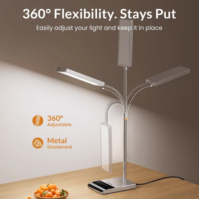 Alt view image 6 of 7 - Desk Lamp, 800LM LED for Home Office, True Eye-Caring for Reading | 50 Lighting Modes, 2X Wider Panel, 360° Flexible Gooseneck, Touch Control, 12W Bright Table Lamp for Dorm, Bedroom, Study