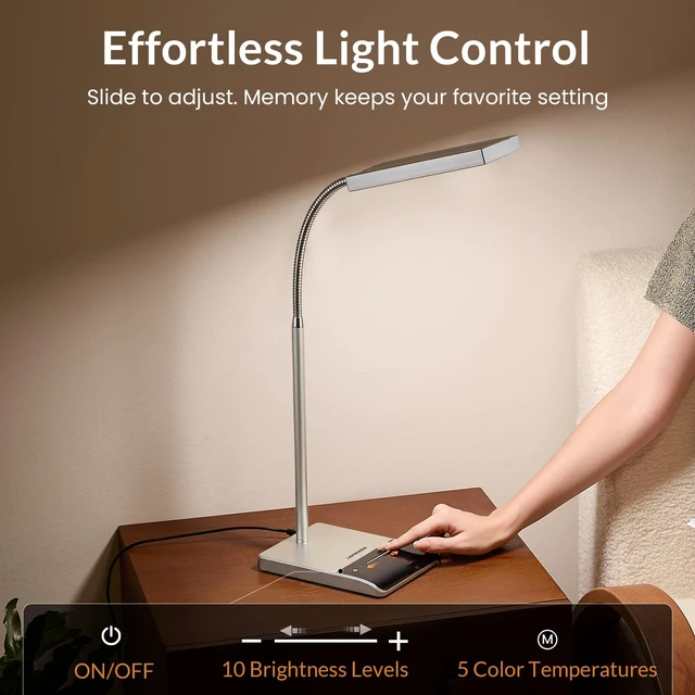 Alt view image 7 of 7 - Desk Lamp, 800LM LED for Home Office, True Eye-Caring for Reading | 50 Lighting Modes, 2X Wider Panel, 360° Flexible Gooseneck, Touch Control, 12W Bright Table Lamp for Dorm, Bedroom, Study