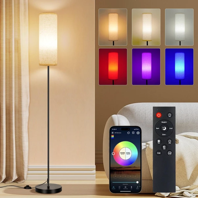 Main image of Floor Lamp, 9W 800LM Color Changing Smart Bulb, Beige Shade | Music Sync Light, App & Remote Control, Dimmable & Adjustable Color Temperature Standing Lamp for Living Room Bedroom Gaming