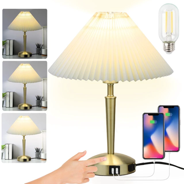 Main image of Touch Bedside Table Lamp, Fabric Shade Small Table Lamp, Gold | Warm LED Bulb, 3Way Dimmable, Touch Table Lamp, Nightstand Desk Lamp for Bedroom & Living Room, Wonderful housewarming gift