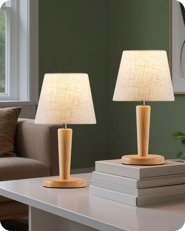 Main image of 12" Wood Bedside Table Lamps Set of 2, Small Desk Lamps for Small Places, 3 Color Temperatures with Memory, Beige Linen Shade & E26 Bulbs, for Bedroom Living Room Office ME13TLP205