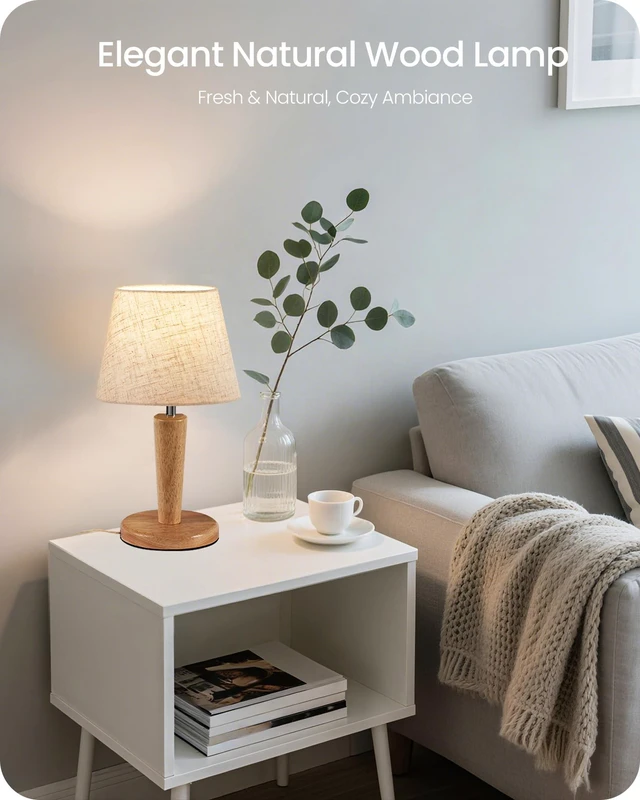 Alt view image 7 of 7 - 12" Wood Bedside Table Lamps Set of 2, Small Desk Lamps for Small Places, 3 Color Temperatures with Memory, Beige Linen Shade & E26 Bulbs, for Bedroom Living Room Office ME13TLP205