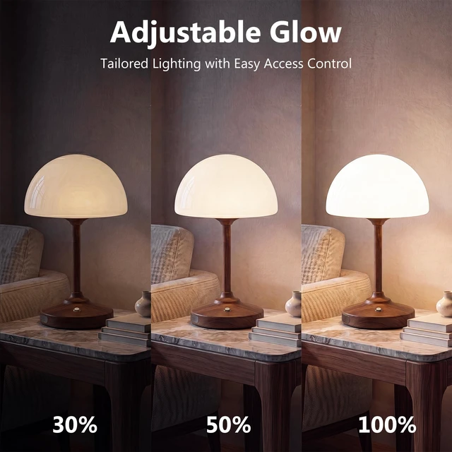 Alt view image 6 of 7 - Table Lamp Cordless Lamp,5000mAh Rechargeble Battery Operated Lamp | 11.02" Small Bedside Desk Lamps for Living Room Bedroom Decor,Dimmable Portable Table Lamps with Glass Shade-Walnut Grain