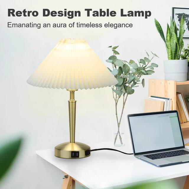 Alt view image 7 of 7 - Touch Bedside Table Lamp, Fabric Shade Small Table Lamp, Gold | Warm LED Bulb, 3Way Dimmable, Touch Table Lamp, Nightstand Desk Lamp for Bedroom & Living Room, Wonderful housewarming gift