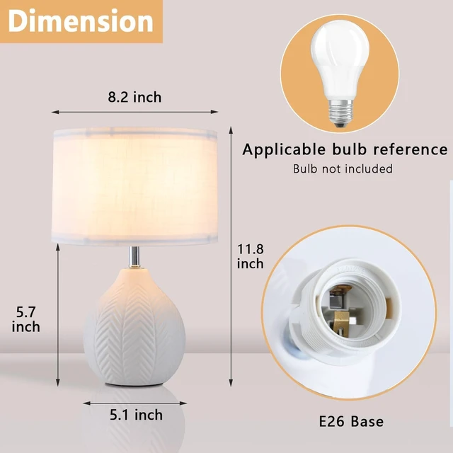 Alt view image 3 of 6 - 12" White Ceramic Table Lamp, Small Bedside Nightstand Lamp | Small Lamp with Linen ShadeMid Century Modern Cute Desk Lamps for Bedroom, Living Room, Office, Entryway, Reading Room