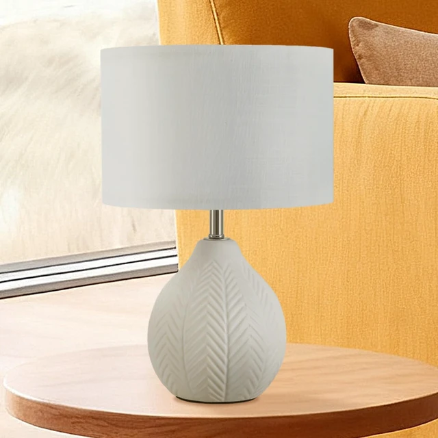Alt view image 4 of 6 - 12" White Ceramic Table Lamp, Small Bedside Nightstand Lamp | Small Lamp with Linen ShadeMid Century Modern Cute Desk Lamps for Bedroom, Living Room, Office, Entryway, Reading Room