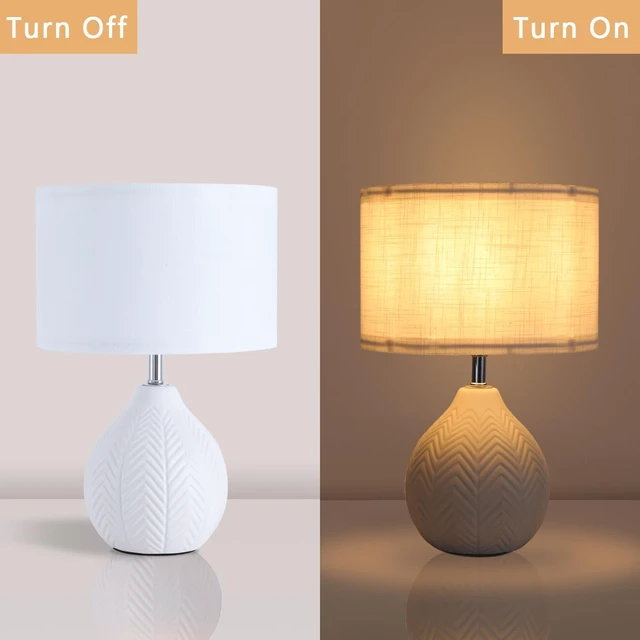 Alt view image 5 of 6 - 12" White Ceramic Table Lamp, Small Bedside Nightstand Lamp | Small Lamp with Linen ShadeMid Century Modern Cute Desk Lamps for Bedroom, Living Room, Office, Entryway, Reading Room