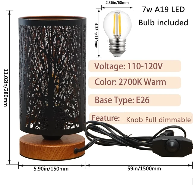Alt view image 4 of 6 - Black Rustic Table Lamp for Bedroom Small space Farmhouse Dimmable Bedside Lamps for Night stand Desk , Industrial Nightstand lamp with Metal Lampshade for Living Room Decoration bulb included