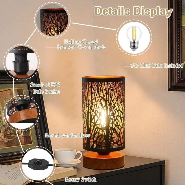 Alt view image 3 of 6 - Black Rustic Table Lamp for Bedroom Small space Farmhouse Dimmable Bedside Lamps for Night stand Desk , Industrial Nightstand lamp with Metal Lampshade for Living Room Decoration bulb included