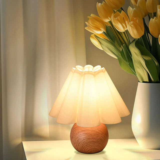 Alt view image 3 of 7 - Cute Small Table Lamp, Modern Bedside Nightstand Lamp with Beige Lampshade, Metal Base for Bedroom Home Office Decor (Without Buld
