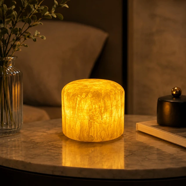 Alt view image 4 of 7 - Marble Lamp Night Light Pat Lamp Touch Bedside Table Lamp for Bedroom Type-C Rechargeable Small Desk Bedside Small Lamps Eye Caring Dimmable LED Ambient Lamp Golden Jade