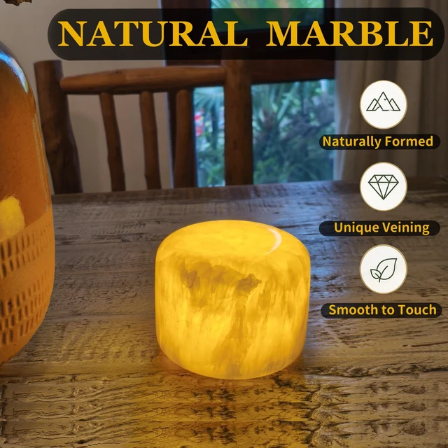 Alt view image 6 of 7 - Marble Lamp Night Light Pat Lamp Touch Bedside Table Lamp for Bedroom Type-C Rechargeable Small Desk Bedside Small Lamps Eye Caring Dimmable LED Ambient Lamp Golden Jade