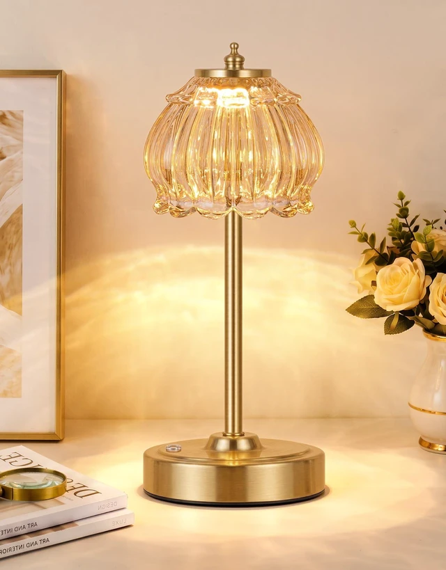 Main image of Cordless Table Lamp, Glass Rechargeable Battery Operated Lamp, 3-Way Stepless Dimming Touch Lamps, Small Glass Bedside Nightstand Light for Bedroom Dining Table Living Room