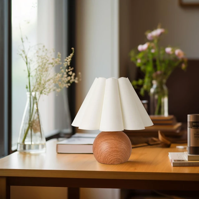 Alt view image 7 of 7 - Cute Small Table Lamp, Modern Bedside Nightstand Lamp with Beige Lampshade, Metal Base for Bedroom Home Office Decor (Without Buld