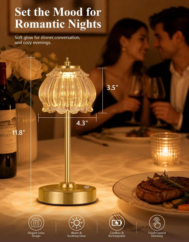 Alt view image 3 of 7 - Cordless Table Lamp, Glass Rechargeable Battery Operated Lamp, 3-Way Stepless Dimming Touch Lamps, Small Glass Bedside Nightstand Light for Bedroom Dining Table Living Room