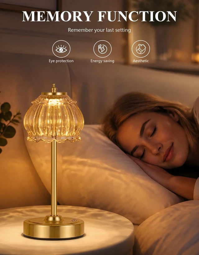 Alt view image 6 of 7 - Cordless Table Lamp, Glass Rechargeable Battery Operated Lamp, 3-Way Stepless Dimming Touch Lamps, Small Glass Bedside Nightstand Light for Bedroom Dining Table Living Room