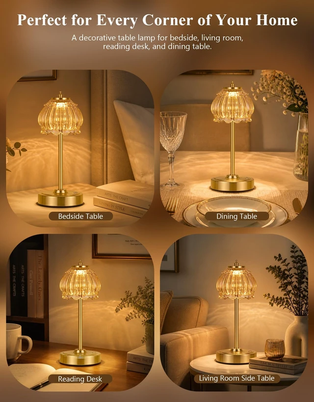 Alt view image 7 of 7 - Cordless Table Lamp, Glass Rechargeable Battery Operated Lamp, 3-Way Stepless Dimming Touch Lamps, Small Glass Bedside Nightstand Light for Bedroom Dining Table Living Room