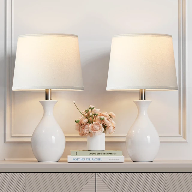 Main image of Table Lamp Set of 2, Modern Ceramic Bedside Lamps for Night Stands, Classic Small Lamp Nightstand Lamp for Bedroom Living Room Desk End Table Rocker Swtich White