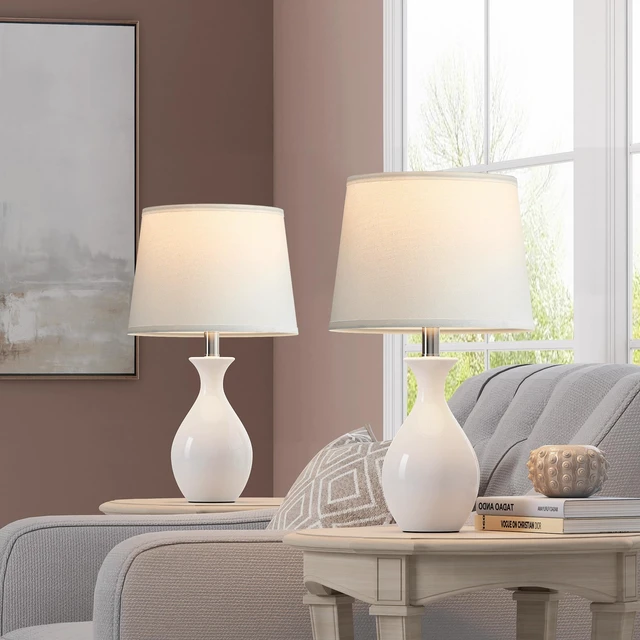 Alt view image 4 of 7 - Table Lamp Set of 2, Modern Ceramic Bedside Lamps for Night Stands, Classic Small Lamp Nightstand Lamp for Bedroom Living Room Desk End Table Rocker Swtich White
