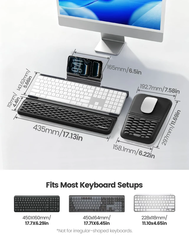 Alt view image 2 of 7 - Keyboard Stand and Mouse Pad Set with Wrist Rests, Phone Holder | Clear Acrylic Tilted Keyboard Riser with Phone Stand, Ergonomic Keyboard Wrist Support, Memory Foam Mouse Pad with Wrist Rest