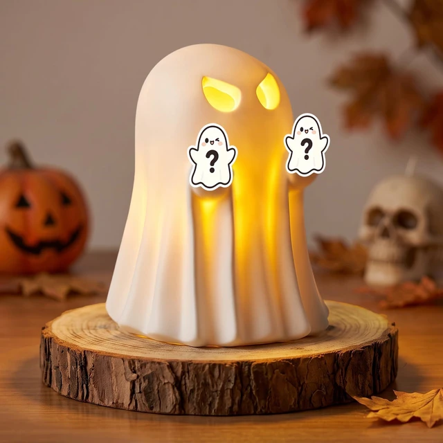 Main image of Halloween Decorations Indoor, 3.4-Inch Mini Figurine Ghost Decor | Light Up Resin Ghost Statue for Spooky Home Decor, Tabletop Novelty Prank Decorations, Halloween Party Desk Decor