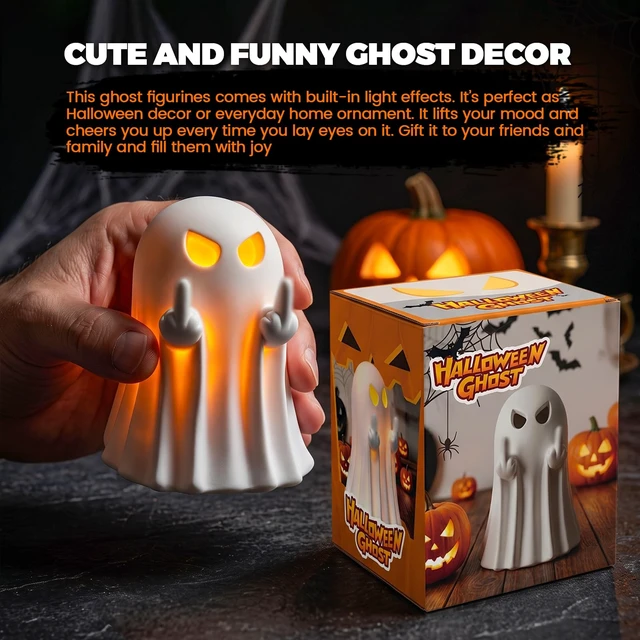 Alt view image 4 of 7 - Halloween Decorations Indoor, 3.4-Inch Mini Figurine Ghost Decor | Light Up Resin Ghost Statue for Spooky Home Decor, Tabletop Novelty Prank Decorations, Halloween Party Desk Decor