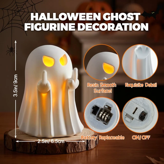 Alt view image 2 of 7 - Halloween Decorations Indoor, 3.4-Inch Mini Figurine Ghost Decor | Light Up Resin Ghost Statue for Spooky Home Decor, Tabletop Novelty Prank Decorations, Halloween Party Desk Decor