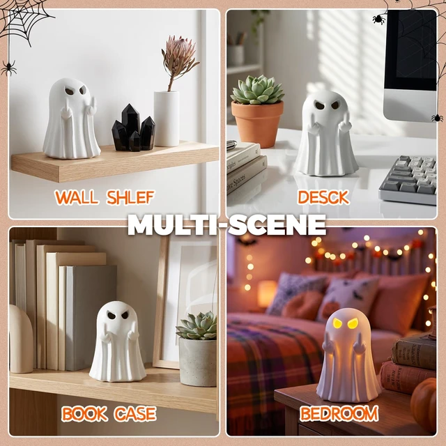 Alt view image 6 of 7 - Halloween Decorations Indoor, 3.4-Inch Mini Figurine Ghost Decor | Light Up Resin Ghost Statue for Spooky Home Decor, Tabletop Novelty Prank Decorations, Halloween Party Desk Decor