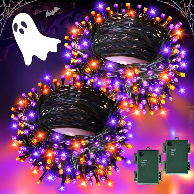 Main image of Halloween Lights Outdoor, Total 39Ft 120LEDs Orange and Purple Fairy Lights | Battery Operated, Timer, IP65 Waterproof String Light for Porch Patio Garden Window Pathway Halloween Decorations