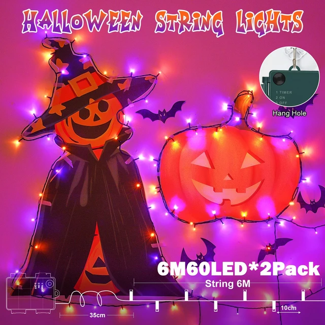 Alt view image 6 of 7 - Halloween Lights Outdoor, Total 39Ft 120LEDs Orange and Purple Fairy Lights | Battery Operated, Timer, IP65 Waterproof String Light for Porch Patio Garden Window Pathway Halloween Decorations