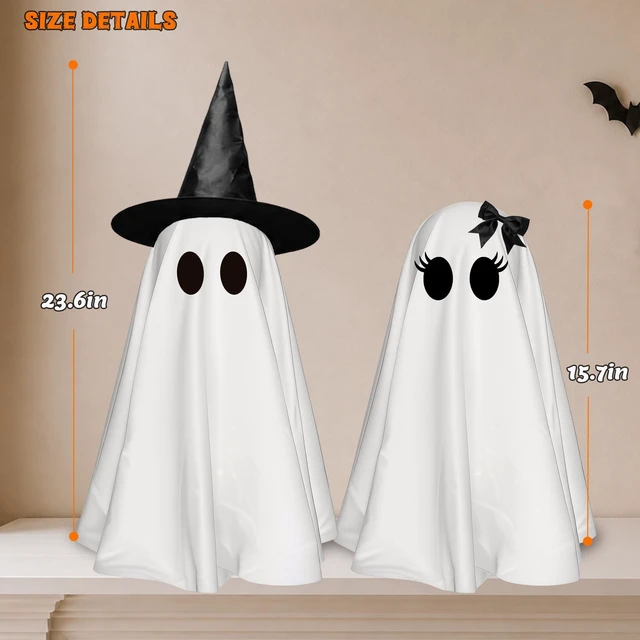 Alt view image 2 of 7 - 2 Pack 24 Inch Halloween Ghost Decorations, Light Up Ghosts with Witch Hats, DIY Spooky Ghost Decor with LED Lights for Porch Yard Lawn Garden Home Halloween Party