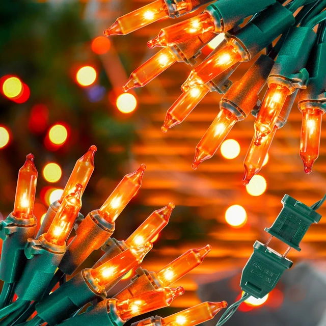 Main image of Orange Halloween Mini Lights, 2 Pack 50 Count 13FT Green Wire | Orange String Lights Plug In, Waterproof Incandescent Fall Lights for Spooky Thanksgiving, Party, Home, Halloween Decor