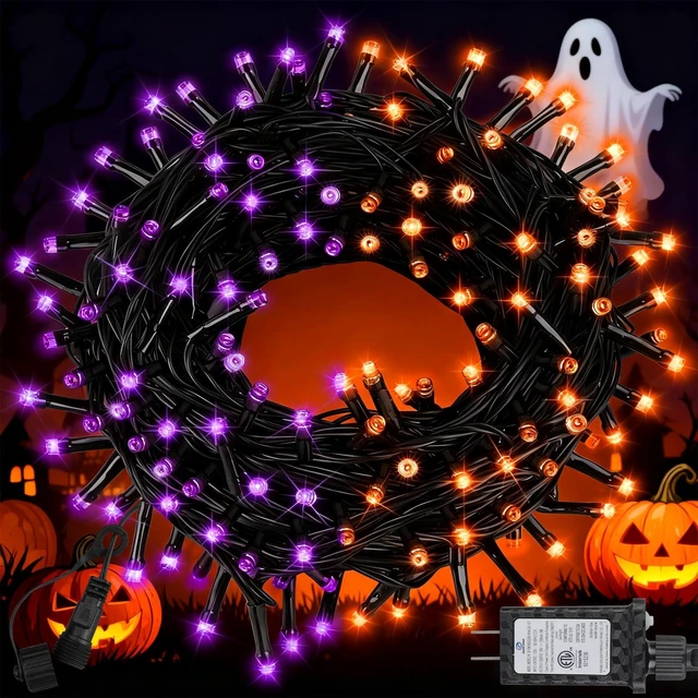 Main image of 66FT 200 LED Halloween String Lights, Twinkle Lights with 8 Modes and Timer, Outdoor Waterproof Halloween Tree Lights for Room Bedroom Wedding Party Holiday Decorations, Purple and Orange