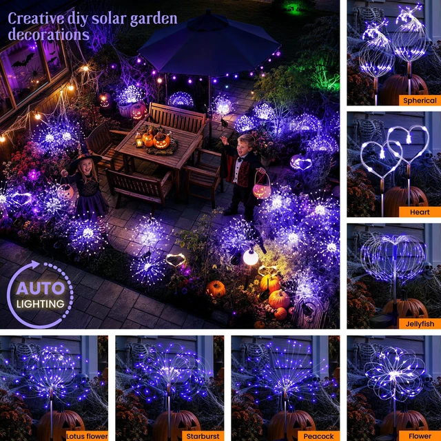 Alt view image 2 of 7 - 2 Pack Solar Firework Lights Outdoor, Halloween Decor, Purple | 120 LEDs, Fairy Design, Waterproof, Garden Decor, Solar Powered for Yard, Pathway, Flowerbed, Planter, Balcony, Gifts for Mom