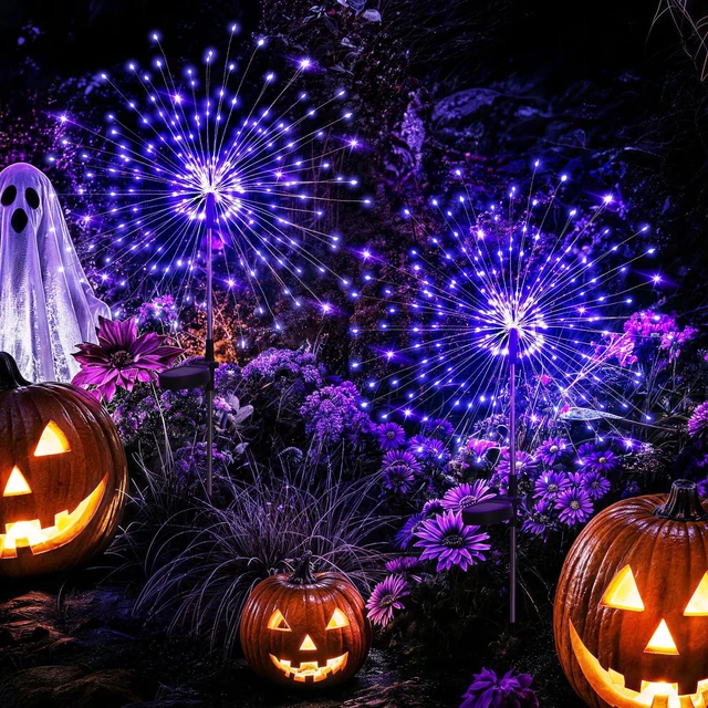 Main image of 2 Pack Solar Firework Lights Outdoor, Halloween Decor, Purple | 120 LEDs, Fairy Design, Waterproof, Garden Decor, Solar Powered for Yard, Pathway, Flowerbed, Planter, Balcony, Gifts for Mom