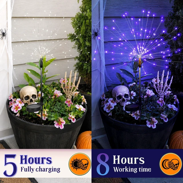 Alt view image 3 of 7 - 2 Pack Solar Firework Lights Outdoor, Halloween Decor, Purple | 120 LEDs, Fairy Design, Waterproof, Garden Decor, Solar Powered for Yard, Pathway, Flowerbed, Planter, Balcony, Gifts for Mom
