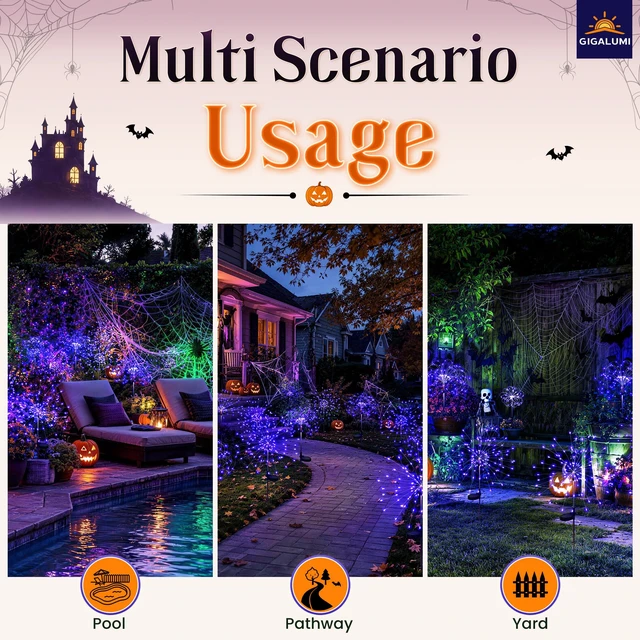 Alt view image 4 of 7 - 2 Pack Solar Firework Lights Outdoor, Halloween Decor, Purple | 120 LEDs, Fairy Design, Waterproof, Garden Decor, Solar Powered for Yard, Pathway, Flowerbed, Planter, Balcony, Gifts for Mom