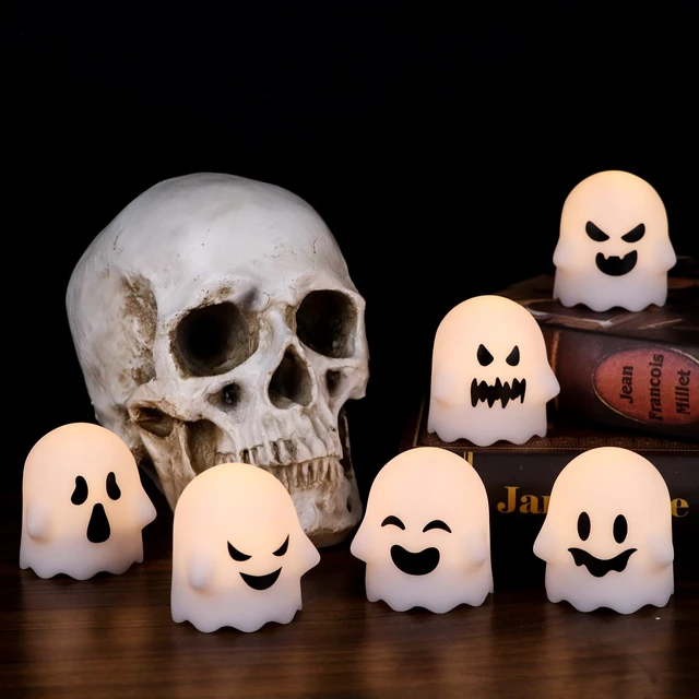 Alt view image 2 of 7 - Halloween Ghost Lights Flameless Votive Candles with Remote Timer | Battery Operated(Included) LED Candles Flickering, 400 Hours Long Lasting, Cute Halloween Indoor Decor, 2"Dx2.4"H, 6 Pack